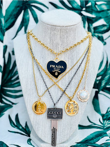 Repurposed X~Large Gold & Black Prada Heart Necklace(excluded from discount)