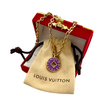 Load image into Gallery viewer, Repurposed Reversible Green &amp; Purple Medium Louis Vuitton Cut-Out Charm Necklace