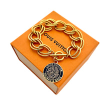 Load image into Gallery viewer, Repurposed Navy &amp; Gold Louis Vuitton Trunks &amp; Bags Vintage Bracelet