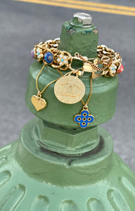 Repurposed Louis Vuitton Ocean Blue Flower Cut~Out Charm Necklace