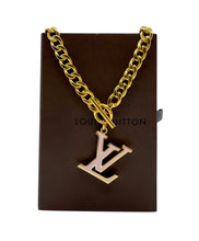 Load image into Gallery viewer, X~Large Repurposed Pink &amp; Gold Louis Vuitton Toggle Clasp Necklace