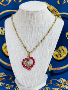 Repurposed Very Rare X~Large Interlocking GG Crystal Heart Gucci Rare Necklace