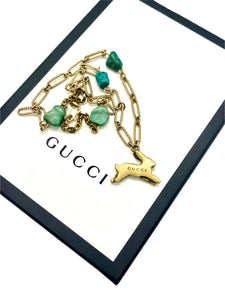 Repurposed Gucci Bunny Charm & Vintage Turquesa Chain Necklace