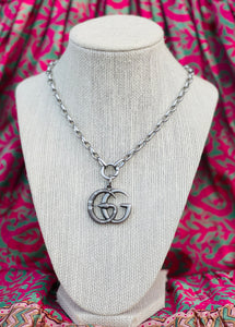 Very Rare Repurposed Gucci Snake Interlocking GG Silver Necklace