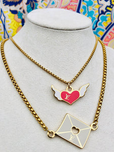 Repurposed Rare Louis Vuitton Heart & Wings Charm Necklace