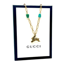 Load image into Gallery viewer, Repurposed Gucci Bunny Charm &amp; Vintage Turquesa Chain Necklace