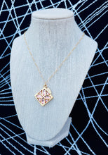 Load image into Gallery viewer, Repurposed Louis Vuitton Peach &amp; Gold (Double Sided) Ice Flower Porte Cles Necklace