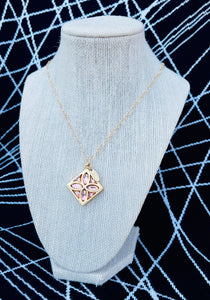 Repurposed Louis Vuitton Peach & Gold (Double Sided) Ice Flower Porte Cles Necklace