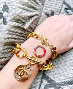 Repurposed Red & Gold Louis Vuitton Disc Toggle Bracelet