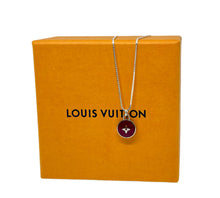 Load image into Gallery viewer, Repurposed Louis Vuitton Silver &amp; Magenta Flower Logo Charm Necklace