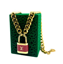 Load image into Gallery viewer, *Very Rare*Repurposed Louis Vuitton Burgundy &amp; Gold Padlock Necklace