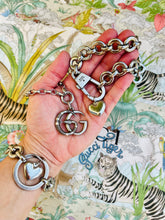 Load image into Gallery viewer, Repurposed Silver Tone Gucci Keychain Clasp &amp; Removable Bee/Heart Charm Necklace