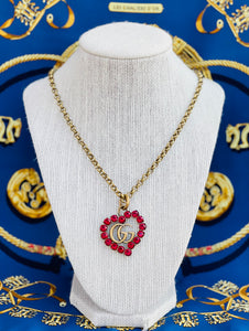 Repurposed Very Rare X~Large Interlocking GG Crystal Heart Gucci Rare Necklace