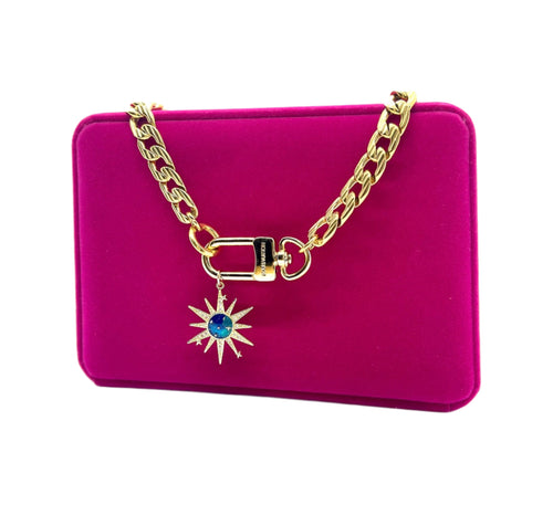 Repurposed Louis Vuitton Keychain Clasp & Celestial Charm Necklace