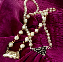 Load image into Gallery viewer, Silver &amp; Black Prada Repurposed  Fresh Water Pearls Necklace