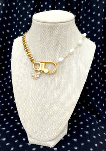 Repurposed 1990’s Gucci Keychain Clasp Pearl & Bee Necklace