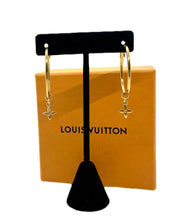 Load image into Gallery viewer, Repurposed Louis Vuitton Flower Cut~Out Charm Hoop Earrings