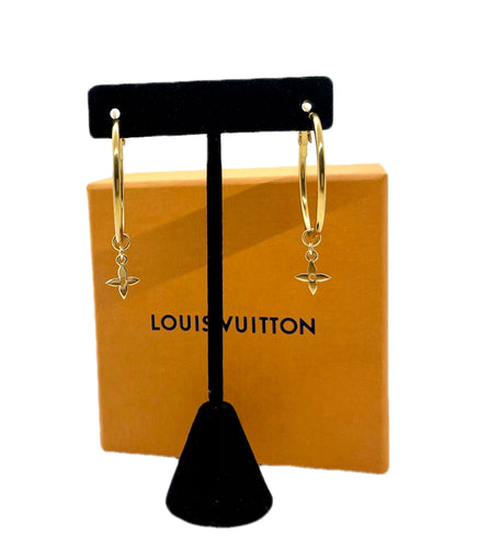 Repurposed Louis Vuitton Flower Cut~Out Charm Hoop Earrings