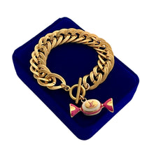 Load image into Gallery viewer, Repurposed Louis Vuitton Fuschia &amp; Gold Candy Charm