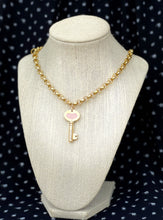 Load image into Gallery viewer, *Very Rare* Repurposed Pink &amp; Gold Louis Vuitton Heart/Key Charm Necklace