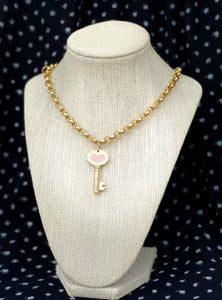 *Very Rare* Repurposed Pink & Gold Louis Vuitton Heart/Key Charm Necklace