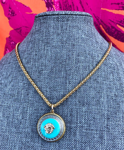 Repurposed Turquoise & Gold Versace Iconic Medusa Necklace
