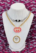 Load image into Gallery viewer, Repurposed Valentino Black &amp; White Enameled V Logo Necklace