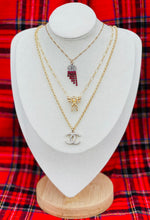 Load image into Gallery viewer, Repurposed Christian Dior Crystal Bow CD Charm Necklace