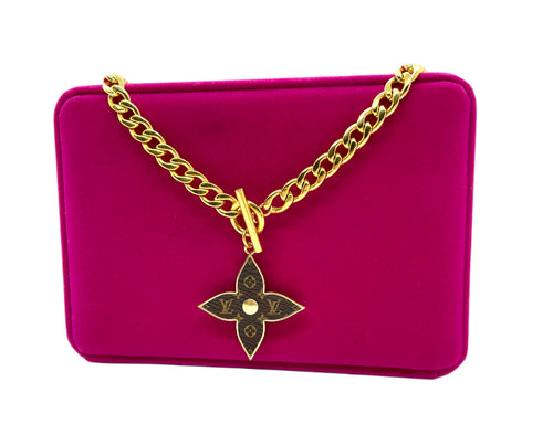 X~Large Repurposed Louis Vuitton Monogram Flower Charm Toggle Necklace