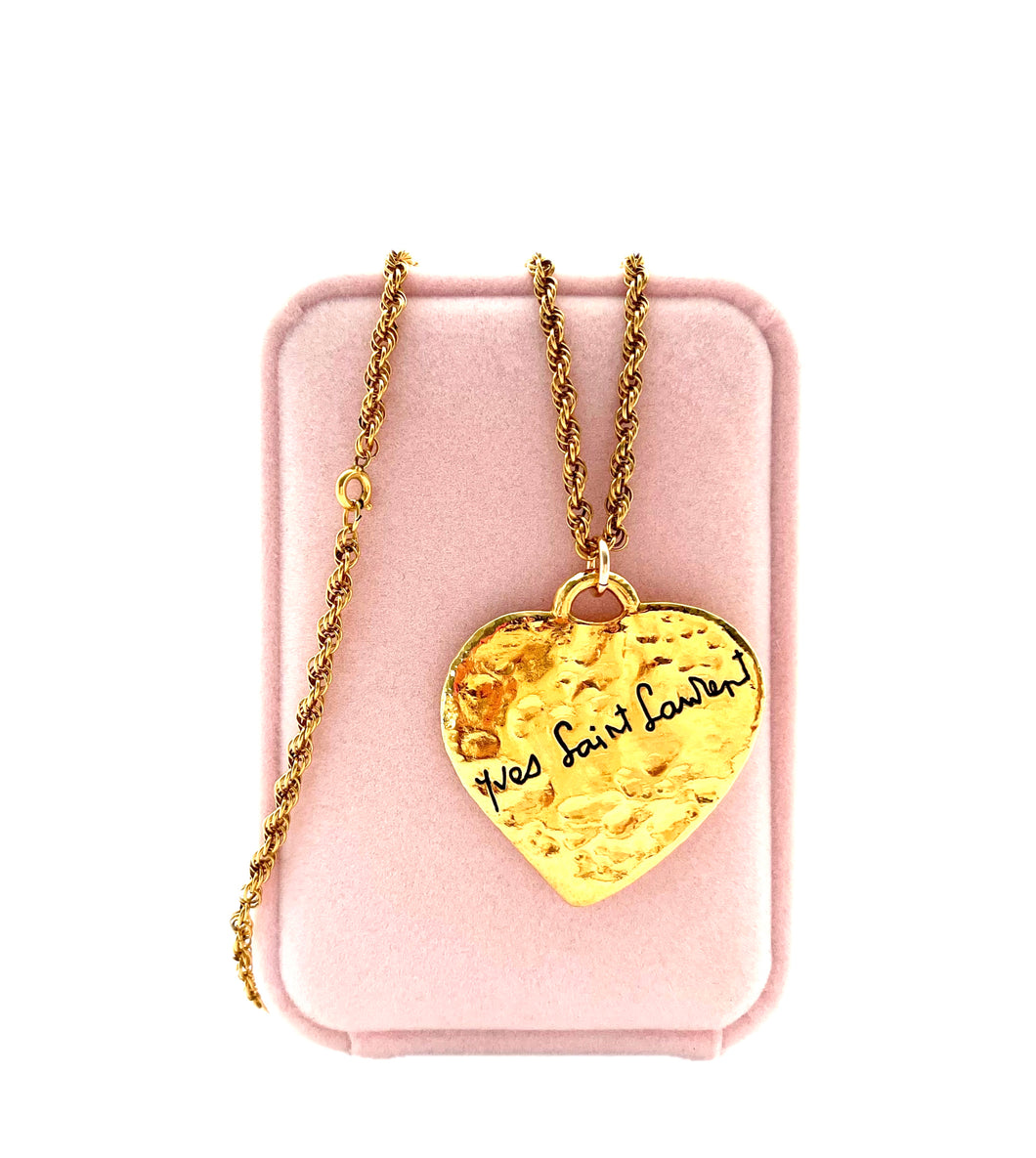 •Very Rare• Repurposed X~Large Yves Saint Laurent  Reversible Heart Vintage Necklace