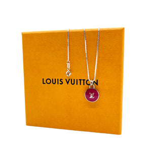 Repurposed Silver & Magenta Louis Vuitton Signature Logo Necklace