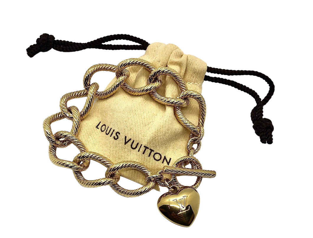 Repurposed Louis Vuitton Signature Logo Heart Charm Bracelet