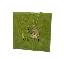 Load image into Gallery viewer, Repurposed Interlocking GG Gucci Coin &amp; Removable Crystal Bee Charm Necklace