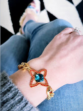 Load image into Gallery viewer, *Very Rare* Large Repurposed Louis Vuitton Red &amp; Blue Crystal Charm Vintage Bracelet