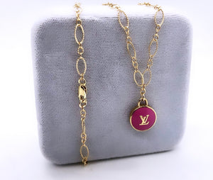 Repurposed Pink Louis Vuitton LV Charm Necklace
