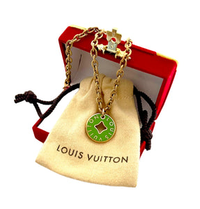 Repurposed Reversible Green & Purple Medium Louis Vuitton Cut-Out Charm Necklace
