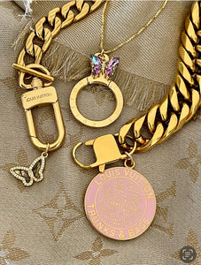 Repurposed Louis Vuitton Keyring & Irisdicent Butterfly Charm Necklace