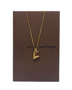 Repurposed Louis Vuitton Cut-Out Logo Charm Crystal Cerises Necklace