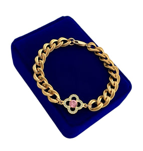 *Very Rare* Medium Repurposed Louis Vuitton Pink & Teal Crystal Charm Vintage Bracelet