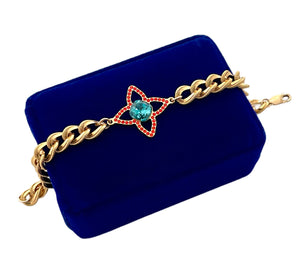 *Very Rare* Large Repurposed Louis Vuitton Red & Blue Crystal Charm Vintage Bracelet