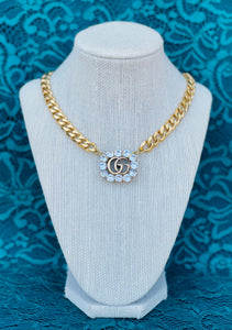 Repurposed Very Rare Large Interlocking GG Crystal Gucci Rare Necklace