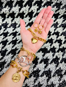 Auth Vintage CHANEL Rhinestone CC Logo Heart Charm Bracelet Gold Used fm  Japan