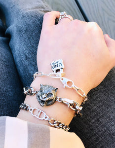 Repurposed Dior Cut-Out Charm Silver  Bracelet