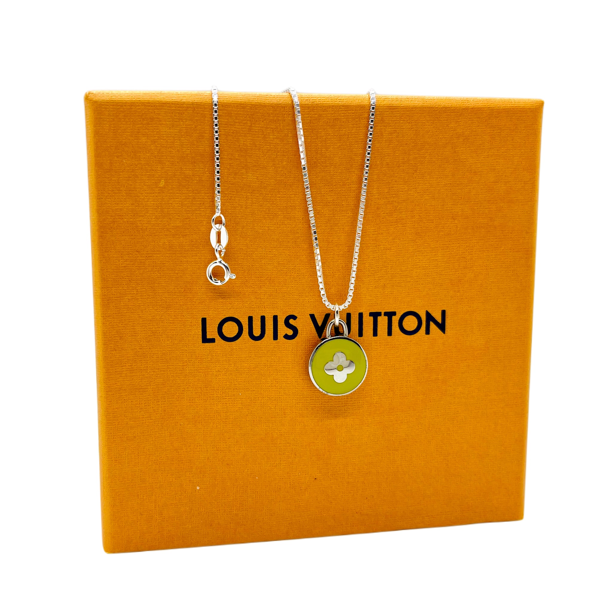 Rework Vintage Louis Vuitton Pastilles Silver and Green Flower Necklace