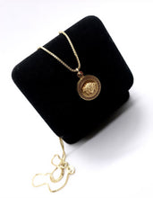 Load image into Gallery viewer, Repurposed Rare Versace Matte Gold Medusa Necklace