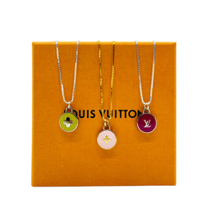 Repurposed Silver & Green Louis Vuitton Signature Flower Necklace