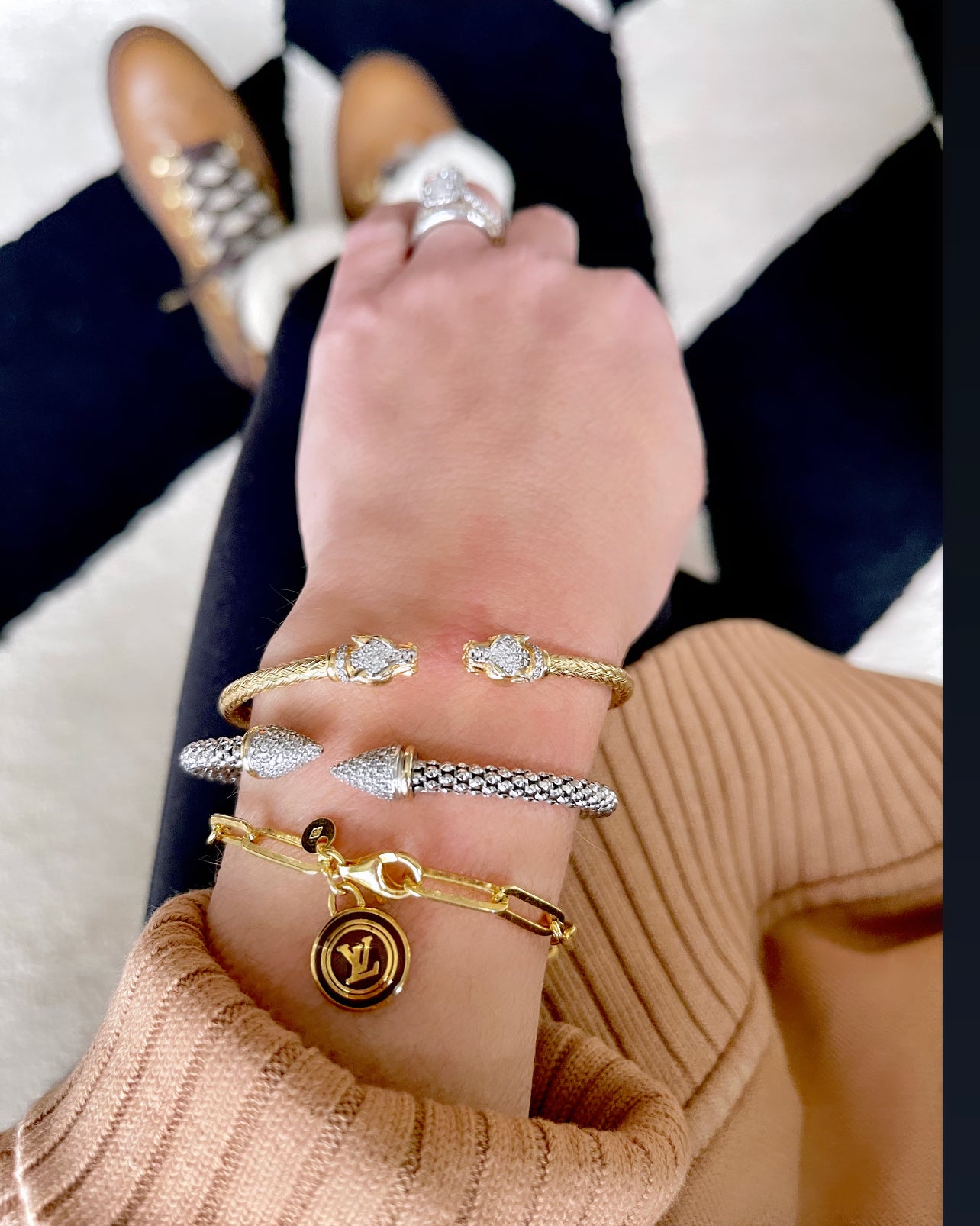 Repurposed Louis Vuitton Gold & Café Charm Paper Clip Bracelet –  DesignerJewelryCo