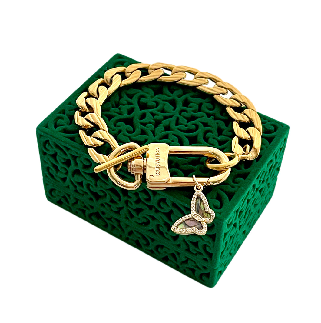 Repurposed Louis Vuitton Keyclasp & Butterfly~Heart Charm Bracelet