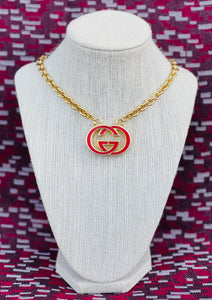 Repurposed Red Enameled & Gold Interlocking GG 90’s Vintage Gucci Necklace