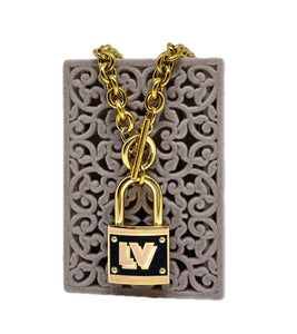 *Very Rare* Repurposed Louis Vuitton Pink & Black Padlock Toggle Necklace